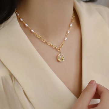 貓眼石項鏈女輕奢小眾法式復古宮廷港風赫本精致時尚裝飾鎖骨鏈夏