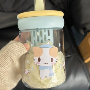 💥下殺價💥 水杯塑料杯女棉花糖貓咪茶水夏季分離茶杯可愛吸管提手杯子ins風