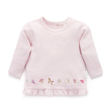 澳洲Purebaby有機棉女童長袖上衣12M~5T 粉紅荷葉下擺