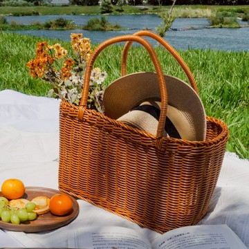 本月新品【UD LAB】仿藤編草硬提手收納野餐籃 CB-O01003