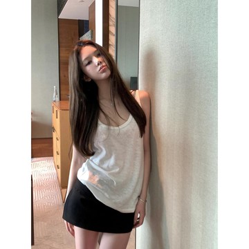 限時下殺 背心 小可愛 細肩帶背心 吊帶內搭上衣 女裝 慵懶風白色工字寬鬆吊帶背心女夏季防走光休閒運動外穿無袖上衣