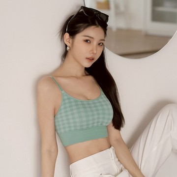 【EASY SHOP】Banana Pie-BRA TOP經典格紋背心-水空石青