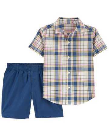 Toddler 2-Piece Plaid Button-Front Shirt & Short Set