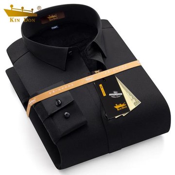 金盾冬季純色男士保暖襯衫加絨加厚一體絨商務休閑修身長袖襯衣男