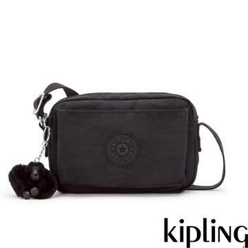 Kipling 曜岩黑品牌經典圓標前後加寬收納側背包-ABANU