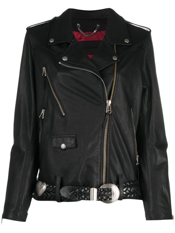 Golden Goose - belted biker jacket - women - Cotton/Calf Leather/Cupro/Viscose/Calf Leather - 40 - Black