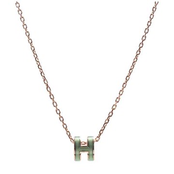 HERMES 經典Mini Pop H立體簍空橢圓LOGO項鍊(小_牛油果綠/玫瑰金)