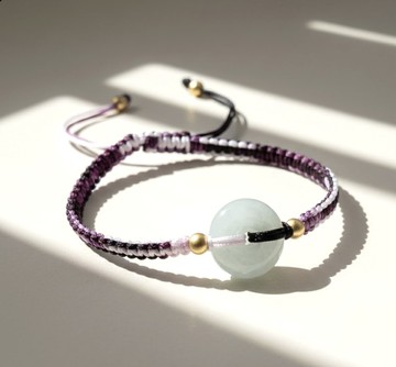 【願‧平安】白翡翡翠平安扣編織手鍊 | 天然緬甸玉翡翠A貨 |送禮