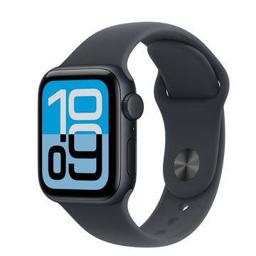 Apple Watch SE 3 (GPS + 行動網路)；40 公釐午夜色鋁金屬錶殼；午夜色運動型錶帶 - M/L