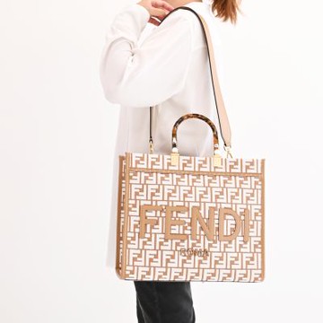 FENDI Sunshine 琥珀造型緹花兩用/托特包(白 中號)