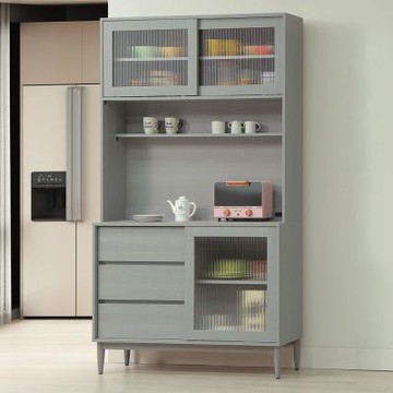 文創集 維亞4尺推門三抽高餐櫃組合-119x40x209cm免組