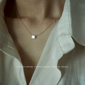 方糖家 高品質系列通體925純銀光面弧形方片鎖骨鏈/耳釘小巧精致1入