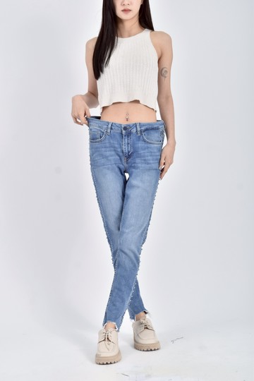 (L) zara丹寧牛仔閃球低腰藍色長褲