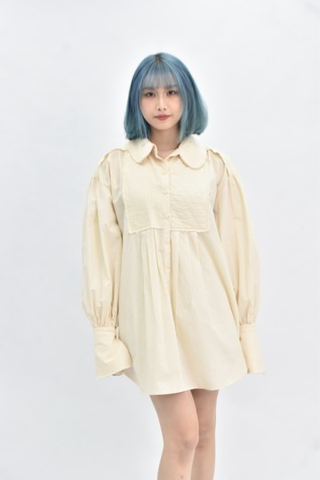 (L) pola romo 襯衫杏色洋裝