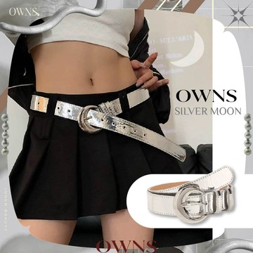 🥀旺斯女孩🥀這款最流行 銀月鏡面銀色皮帶 辣妹 Y3K 腰帶 月亮造型