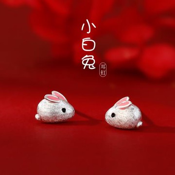 925純銀兔子耳釘女適合過年的耳環新年新款2025爆款本命年小耳飾
