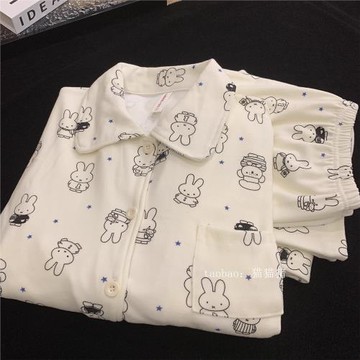 秋冬款德絨卡通米菲兔套裝睡衣女加厚磨毛保暖長袖寬松學生家居服