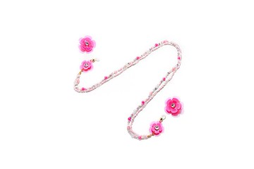 兩用透明螢光粉紅色花花眼鏡鏈連耳夾