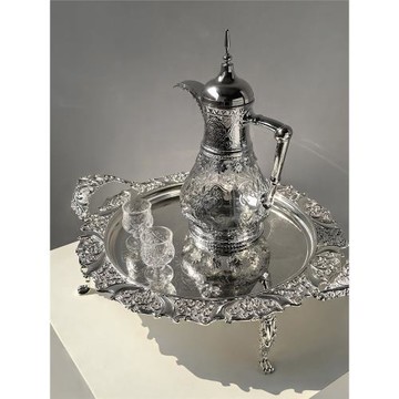 態生活復古高級感浮雕鍍銀玻璃冷水壺輕奢風家居裝飾茶水壺涼水壺