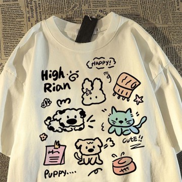【Chubchic】✿150kg内穿 夏季寬鬆胖mm短袖t卹女半袖 胖妹妹男女情侶上衣 美式印花顯瘦t恤