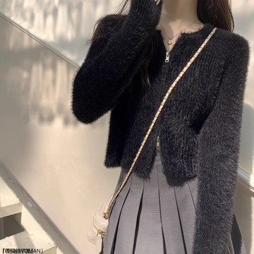 設計感小衆短款毛衣女內搭秋冬季網紅爆款仿水貂絨長袖打底針織衫