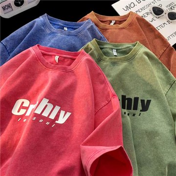 男生重磅短袖t恤2023夏季薄款透氣打底衫美式復古休閑五分袖體恤