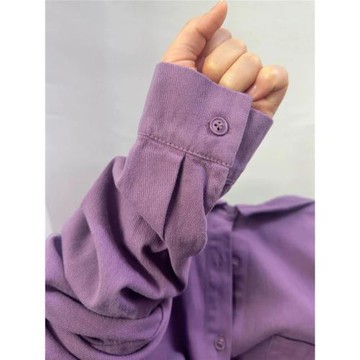 100%棉藍色純棉襯衫女小清新寬松百搭顯瘦通勤小個子襯衣外套上衣