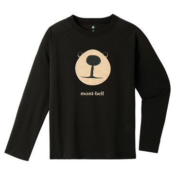 【【蘋果戶外】】mont-bell BK 黑【兒童款】Wickron MONTA 熊臉 BEAR L/S 登山裝備 長袖排汗衣 排汗T恤 機能衣 1114657 1114658