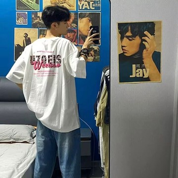 重磅純棉抗皺短袖 黑白兩色短T ins少年感穿搭 oversize落肩設計短袖 男生夏季寬鬆短袖