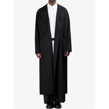 GAOSTUDIOS黑色簡約落肩寬松毛邊超長款廓形羊毛羊絨秋冬毛呢大衣