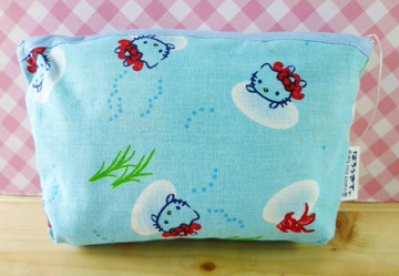 【震撼精品百貨】Hello Kitty 凱蒂貓 化妝包/筆袋-扁平化妝包-和風藍(短) 震撼日式精品百貨