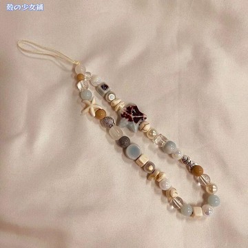 ✨手機掛繩✨夏日海風星星diy手工串珠鏈手機殼手機鏈清新ccd掛繩掛飾相機藍色