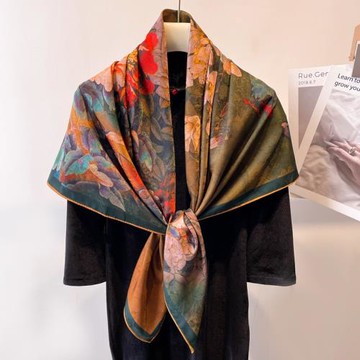 小絲巾女大方巾春秋冬季媽媽高檔仿香云紗110薄圍巾外搭披肩兩用