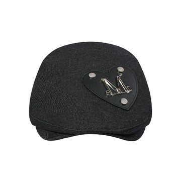 韓國 MUCENT TIKI METAL LOGO HEART PATCH 韓製 愛心皮革標丹寧獵帽 黑色 BLACK