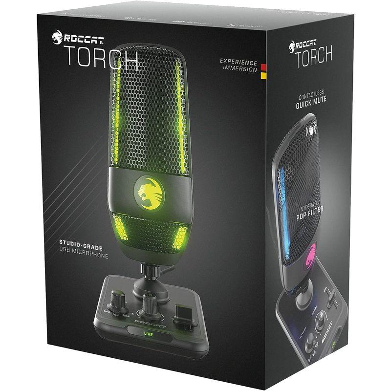 ROCCAT コンデンサーマイク Torch USB ゲーミングマイク PC ゲーム配信 RGB ピックアップパターン 3種類 スタジオグレ