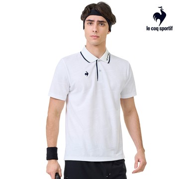 【LE COQ SPORTIF 法國公雞】男款白色吸濕排汗短袖POLO衫LWX21243