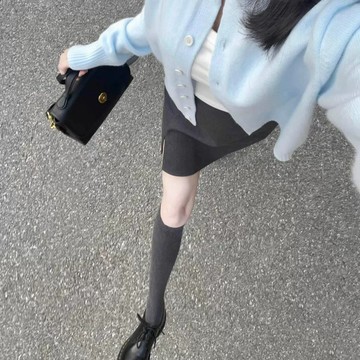 春秋季高級感黑灰色壓力小腿襪女基礎款百搭棉純色顯瘦及膝堆堆襪-Misaki精品