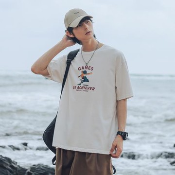 九木町春夏小熊T恤男 港風復古棒球印花創意趣味基礎男士短袖上衣