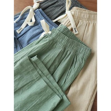 女士純棉家居睡褲 薄款散步直筒褲 純色寬松起居九分褲 夏款女裝