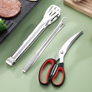 【✨優品特賣】304不銹鋼家用烤肉工具食品夾多功能烤肉剪刀燒烤店用品夾子冰夾