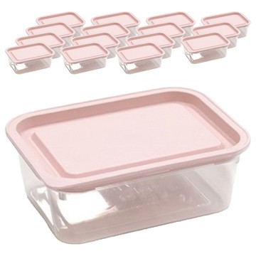 KAZT Simple Cook 冷凍飯盒 四角微波爐容器 淺粉色 400ml  16個  單件  單品