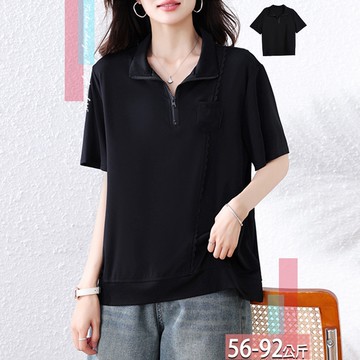 翻領拉鍊拼接口袋蕾絲邊上衣 L-5XL【615718X】【現+預】☆流行前線☆