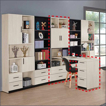 4 / 5尺黑框組合(書桌+書櫃) 二件組 L型書櫃 展示櫃 【275B4183】Leader傢居館275-6625+6626+6620