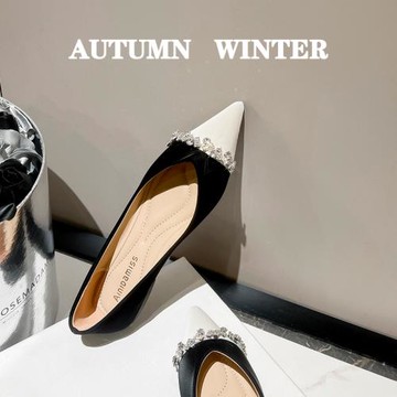 虧本清倉~法式小香風氣質尖頭單鞋女夏淺口平底鞋子水鉆晚晚瓢鞋