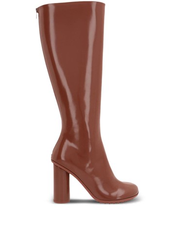 Bottega Veneta - patent leather knee-length boots - women - Lambskin/Rubber/Lambskin - 38 - Brown
