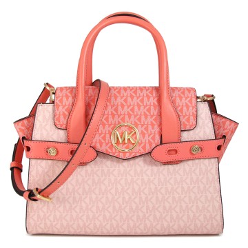 MICHAEL KORS CARMEN 金色大圓標Logo冰沙橘X粉色防刮皮革兩用包