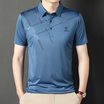 台灣出貨 M-4XL大尺碼 夏季涼感冰絲polo衫 男翻領印花休閑t恤 時尚百搭薄款半袖 男士涼感短袖 休閒短袖