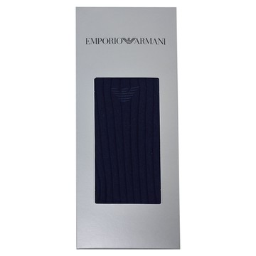 EMPORIO ARMANI 經典品牌老鷹圖騰刺繡LOGO直紋紳士襪(深夜藍)