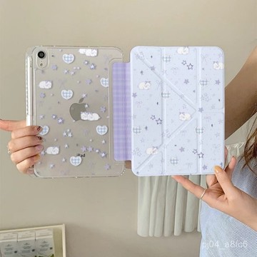 新款ipad保護殻.Y折紫色星星綿羊ipad11代保護套air7蘋果10亞克力6平闆pro硬殻A16