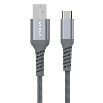 PHILIPS 飛利浦 USB A-Type-C 手機充電線  200cm  灰色  1條